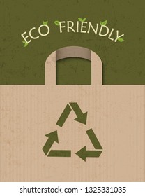 Eco-friendly. Paper bags with recycled symbols. Grunge style. Vector illustration.