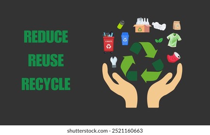 Eco-Friendly practices displayed on hand holding symbolizes Recycle, Reuse, and Reduce for Environmental Conservation and Sustainable Living. Go green, save planet to sustain ecosystem
