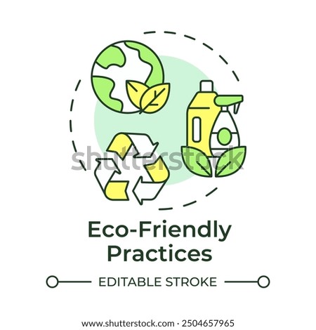 Eco-friendly practices multi color concept icon. Sustainable cleaning products. Ecology preservation, ecosystem. Round shape line illustration. Abstract idea. Graphic design. Easy to use