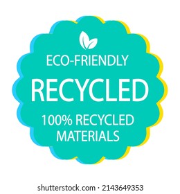 Icono de vector reciclado ecológico. Fabricado con materiales ecológicos, fabricados con materiales reciclados y sin plástico al 100%