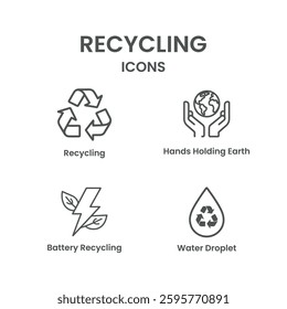 Eco-Friendly Recycling Icons Set,recycling, waste management, trash container, garbage disposal unit, clean energies, trash,recycling icons, eco-friendly design, sustainability symbols, green energy