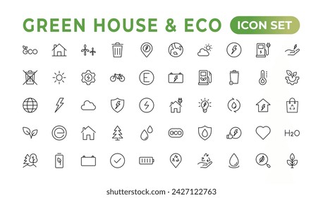 Eco-friendly related thin line icon set in minimal style. Linear ecology icons. Environmental sustainability simple symbol. Simple Set of  Line Icons.Global Warming, Forests, Organic Farming.