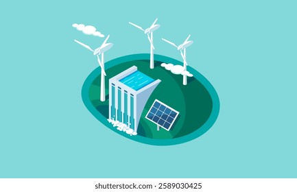 Eco-friendly renewable energy sources, including hydroelectric power plants, wind turbines, and solar panels, harness nature’s power to create a sustainable future