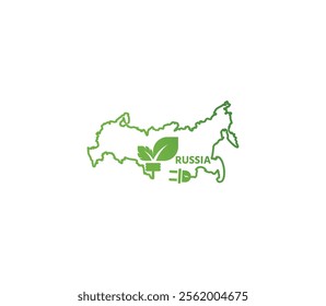 Eco-friendly Russia map symbolizing renewable energy and sustainability for green projects and initiatives.