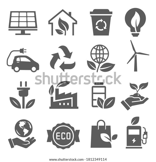 Eco-friendly, save Earth, recycling bold black\
silhouette icons set isolated on white. Prevent air emission,\
environmental pollution pictograms collection. Ecology vector\
element for infographic,\
web.