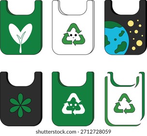 Eco-friendly shopping bag vector set featuring various green and sustainable-themed designs.