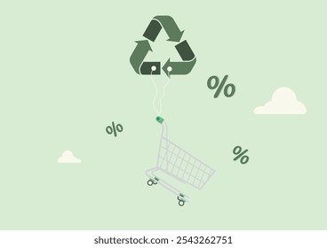 Conceito de compras e reciclagem ecologicamente corretas. Compra sustentável. Varejo ecologicamente correto. Contratos públicos ecológicos. Ilustração vetorial