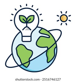 Diseño de iconos de soluciones ecológicas. Representa Sostenibilidad, Soluciones Ecológicas, Esfuerzos De Conservación, Conciencia Ambiental. Icono de Vector con trazo editable.