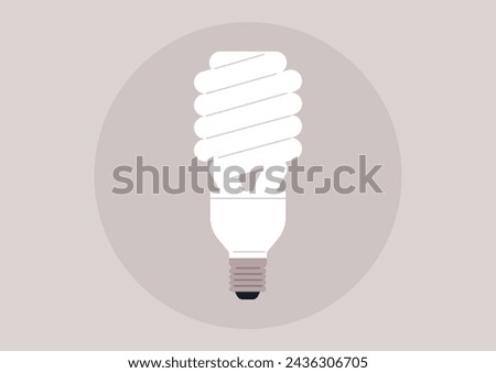 An eco-friendly spiral light bulb stands alone against a soft pastel background