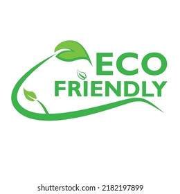 Eco-friendly stamp icon Vector illustration with green organic plant leaves. Eco-friendly green leaf label sticker. 2d vector illustration.