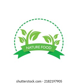 Eco-friendly stamp icon Vector illustration with green organic plant leaves. Eco-friendly green leaf label sticker. 2d vector illustration.