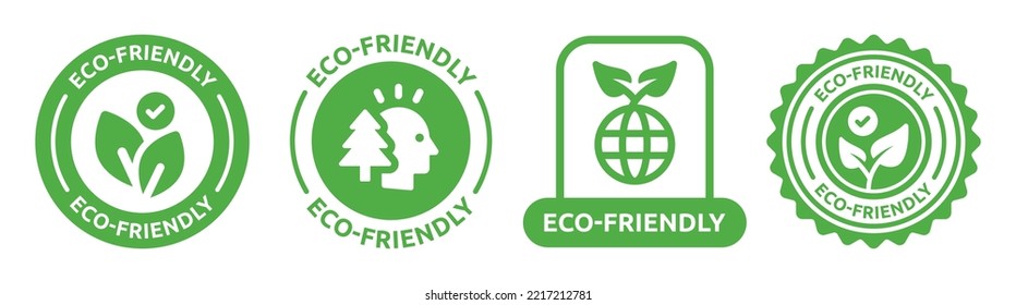 Eco-friendly stamp, organic product icon, eco or bio emblem, green label set. Ecology concept. Vector illustration.