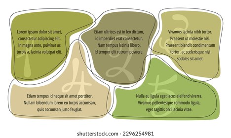 Eco-friendly sustainable lifestyle goals infographic template with five steps in green colors and abstract shapes with sample text 