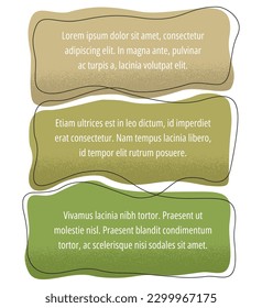 Eco-friendly sustainable lifestyle goals infographic with some 3 steps in green colors in a row and abstract shapes with sample text 