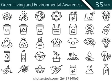 Eco-Friendly and Sustainable Lifestyle Icon Set for Green Living and Environmental Awareness.