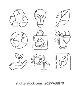 Ecovriendelijke symbolen vertegenwoordigen duurzaamheidsinitiatieven die een positieve impact hebben en gericht zijn op een gezondere planeet en omgeving voor toekomstige generaties om van te genieten en voor te zorgen