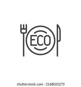 Eco-friendly tableware line icon. linear style sign for mobile concept and web design. Eco plate fork and knife outline vector icon. Symbol, logo illustration. Vector graphics