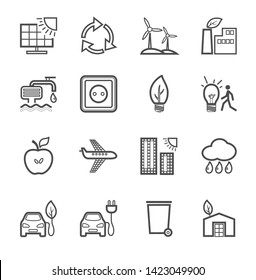 Ecofriendly Technology Icons Monochrome Line Drawing Stock Vector ...