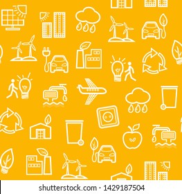 Eco-friendly technology, seamless pattern, yellow, contour pattern, monochrome, vector. Clean energy, fuel and food production. Seamless monochrome background. Future technology. 