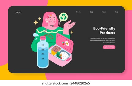 Eco-Friendly Teen Products theme. A conscious teen selects sustainable goods, symbolizing a commitment to environmental care. Recycling, green living, and responsible consumption. Vector illustration.