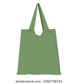 Bolso respetuoso del medio ambiente, comprador de la tela. Bolso de lona reutilizable con asas de textil natural. Mente verde, vida y concepto de compras. Ilustración vectorial plana aislada sobre fondo blanco