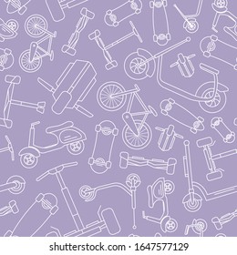 Umweltfreundlicher Verkehrshintergrund - Vektorillustration nahtlose Muster aus Roller, Monrad, Hoverboard, Fahrrad und Skateboard für Grafikdesign