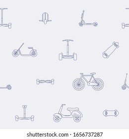 Eco-friendly transport background - Vector seamless pattern of scooter, monowheel, hoverboard, bicycle and skateboard for graphic design