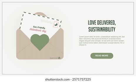 Eco-Friendly Valentine's Day Letter with Recycled Envelope. Sustainable love concept. Eco-friendly Valentine's message banner. Environmental conservation. Flat style. Environment. Vector illustration