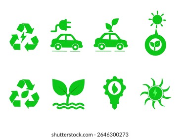 Eco-friendly vector icon set for green energy and sustainability.