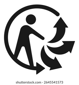 Eco-friendly vector icon showing a recycling symbol with a human figure, known as the Triman mark. Recycling symbol icon. Triman logo vector. Eco compliance label. Packaging recycling mark.