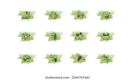 Eco-Friendly vector Line Icons with editable strokes, Minimalist black and white Icons Packaging, Natural Cosmetics Symbols Vector Icons