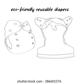 eco-friendly washable reusable diapers made out of fabric. a change of clothes for baby clothes. illustration colorful diaper. 