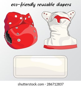 eco-friendly washable reusable diapers made out of fabric. A change of clothes for baby clothes. Illustration colorful diaper. 