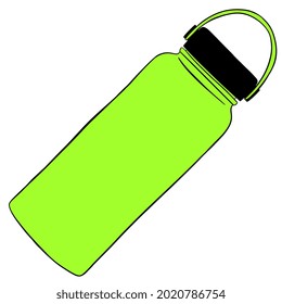 Eco-friendly Water bottle. Sport. Gym. Equipment. Fitness routine. Active lifestyle. Hand drawn illustration. Colorful icon isolated on white background. Vector EPS10