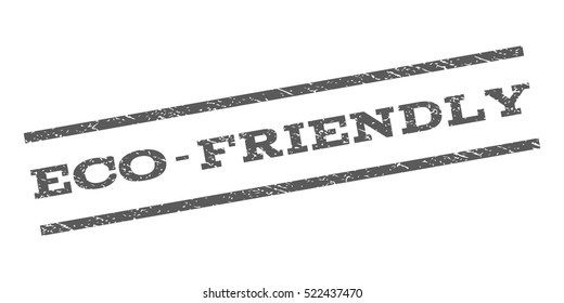 Eco-Friendly watermark stamp. Text tag between parallel lines with grunge design style. Rubber seal stamp with scratched texture. Vector grey color ink imprint on a white background.