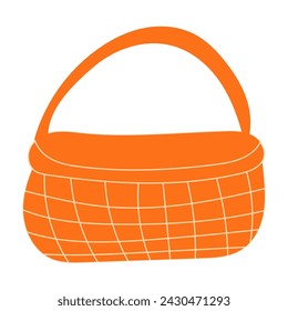 Umweltfreundlicher Weidenstroh-leerer Farbkorb für Garten und Zuhause. Für die Eiersuche an Ostern, Picknick in der Natur, zum Lebensmittelgeschäft gehen. Handgezeichnete Vektorgrafik. Symbol, Element, Objekt.