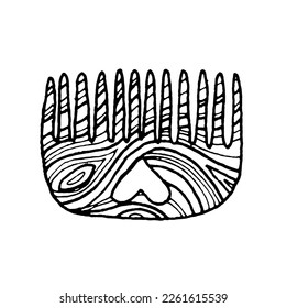  Eco-friendly wooden hair comb isolated on white background. handdrawn doodle. Natural hair care. zero waste bathroom concept. 