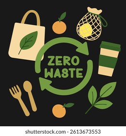 Eco-friendly zero waste lifestyle vector illustration set