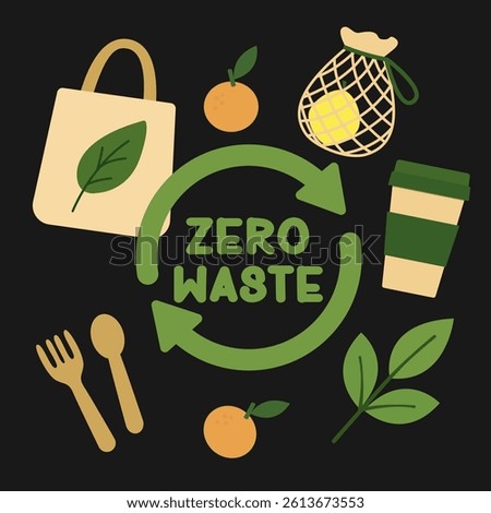 Eco-friendly zero waste lifestyle vector illustration set