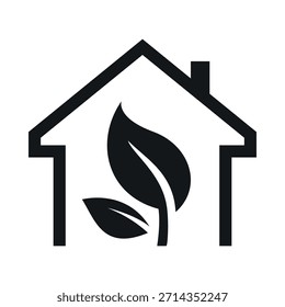 El icono de Eco-Home presenta una casa con una hoja en su interior, enfatizando el tema de la vida sostenible y la conciencia ambiental.
