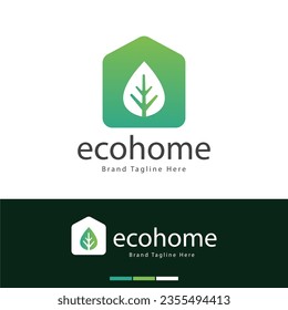 Ecohome simple logo design template, Modern logo design concept with house and leaves, suitable for business and company logo branding