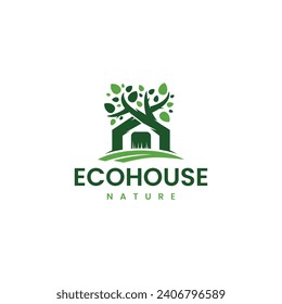 Ecohouse Combination With Tree, Elegant Minimalist Modern Style Logo Design