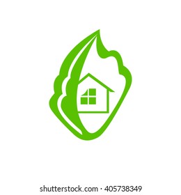 Eco-house, icon, symbol, green leaf, ecology, on a white background