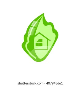 Eco-house, icon, symbol, green leaf, ecology, on a white background
