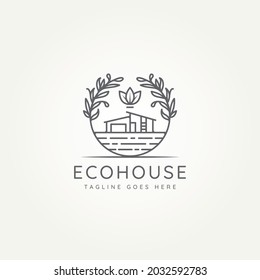 ecohouse nature architecture minimalist line art emblem logo icon template vector illustration design. simple modern architecture, real estate, building and property logo concept