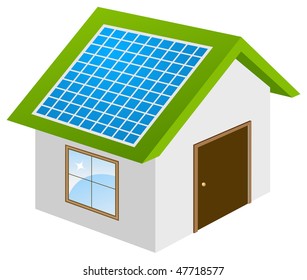 Ecohouse with solar panels 3d model. Vector illustration, isolated on a white.