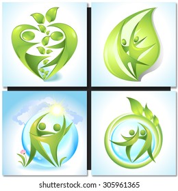 Eco-icon with green dancers and plants