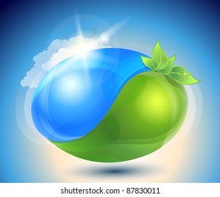 Eco-icon with nature yin-yang