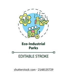 Eco-industrial parks concept icon. Reducing pollution. Area of industrial ecology abstract idea thin line illustration. Isolated outline drawing. Editable stroke. Arial, Myriad Pro-Bold fonts used