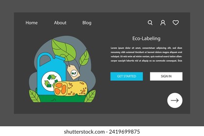 Eco-Labeling concept. Represents informed consumer choices with recyclable materials and sustainability indicators. Encourages environmentally aware purchases. Flat vector illustration.